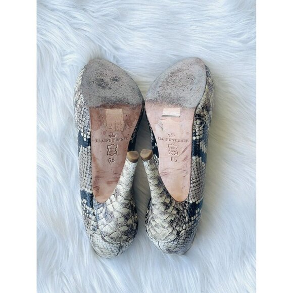 Elaine Turner Gloria High Heels Women’s Sz 6.5 Leather Python Peep Toe Shoe - Picture 9 of 12